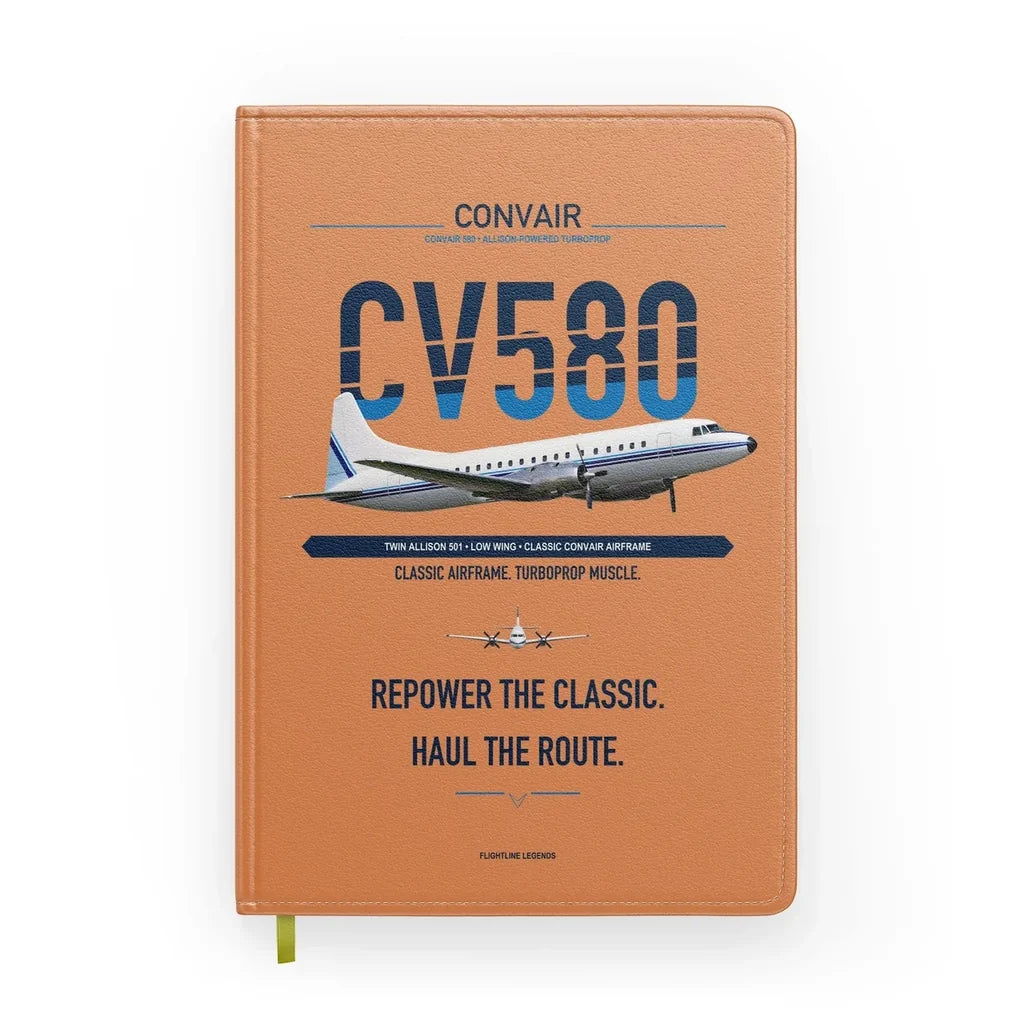 Convair 580 design on orange notebook