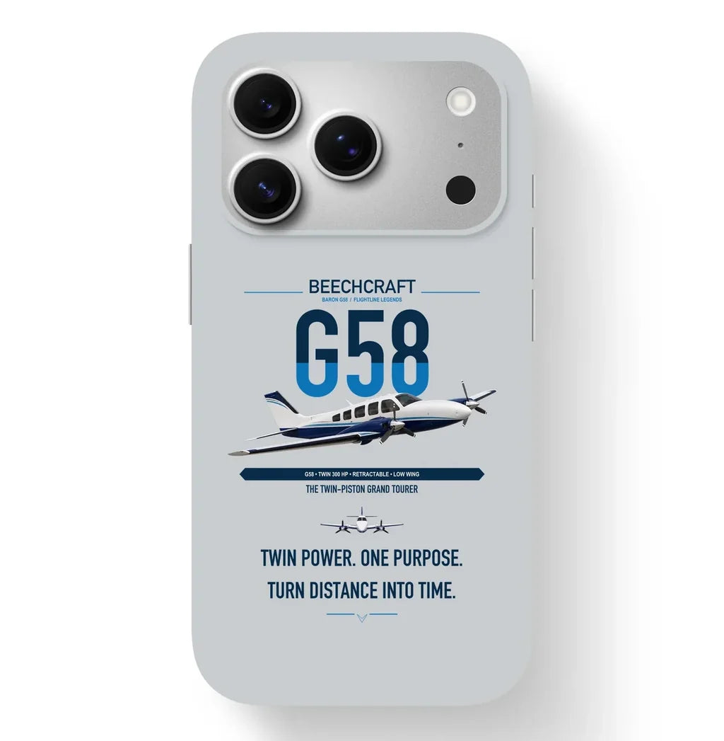 Beechcraft Baron G58 design on light gray magsafe iphone case, for iPhone 17 Pro