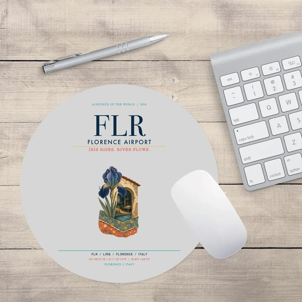 Florence Airport (FLR) design on light gray round mouse pad
