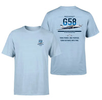 Thumbnail for Beechcraft Baron G58 design on light blue t-shirt, double-side print