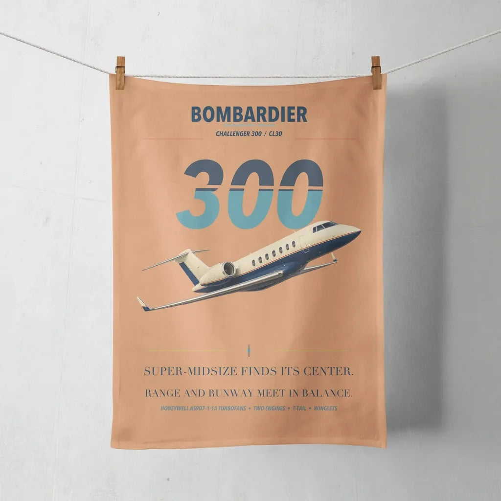Bombardier Challenger 300 design on orange towel