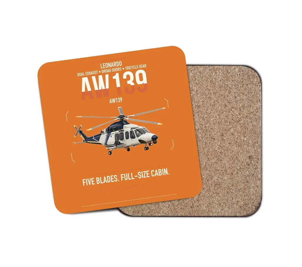 Leonardo AW139 design on orange 1 piece coaster