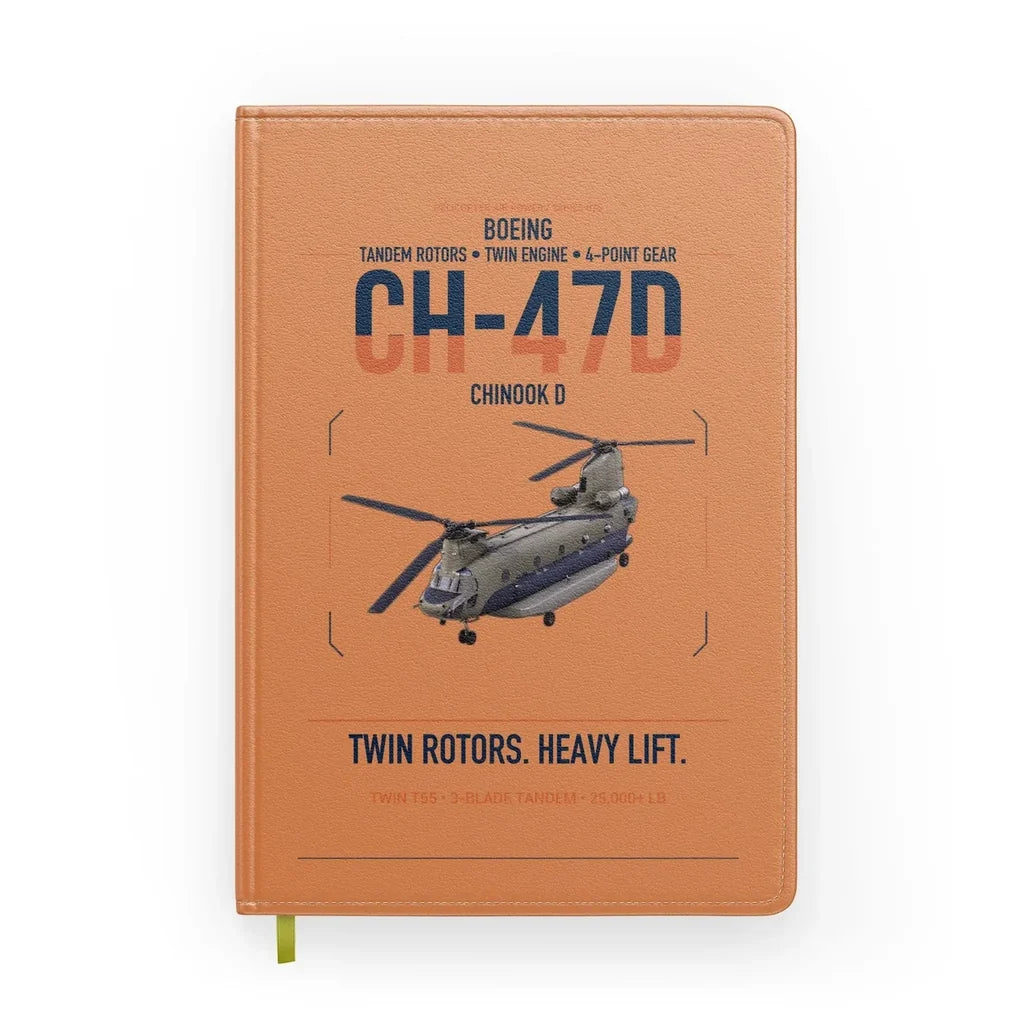 Boeing CH-47D design on orange notebook