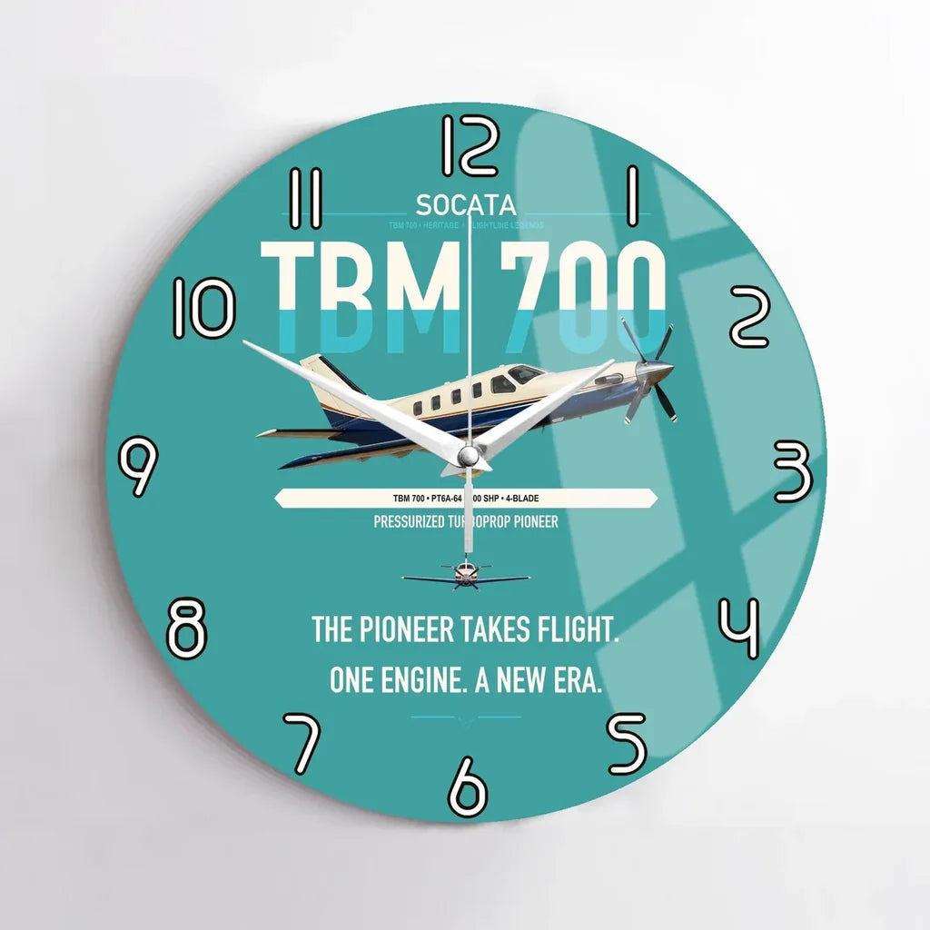 Socata TBM 700 design on turquoise no frame wall clock