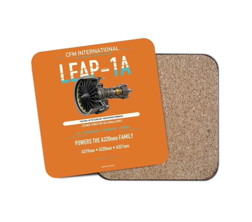 CFM LEAP-1A design on orange 1 piece coaster