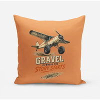 Thumbnail for Gravel Is Where The Story Starts design on orange pillow