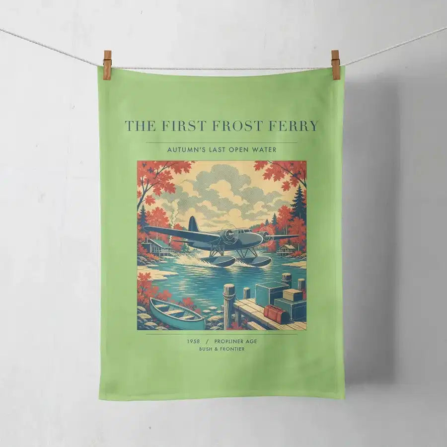 VINTAGE G4433 - The First Frost Ferry - Designed Towels design on lightgreen