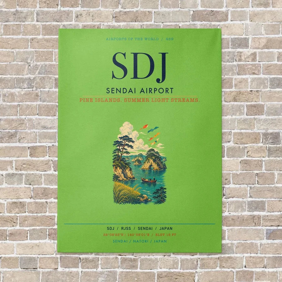 Sendai Airport SDJ vertical canvas print - no frame - light green background