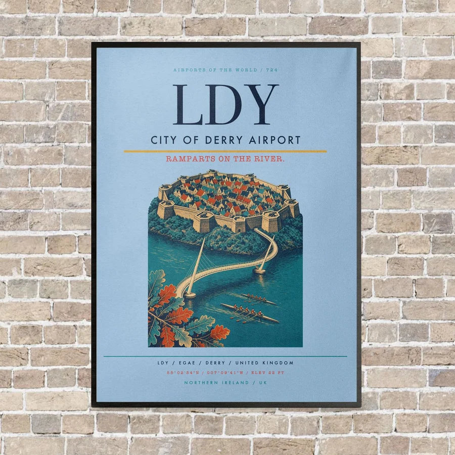 City of Derry Airport LDY vertical canvas print - framed - light blue background