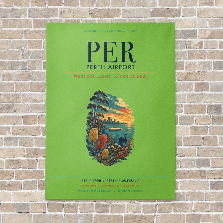 Perth Airport PER vertical canvas print - no frame - light green background