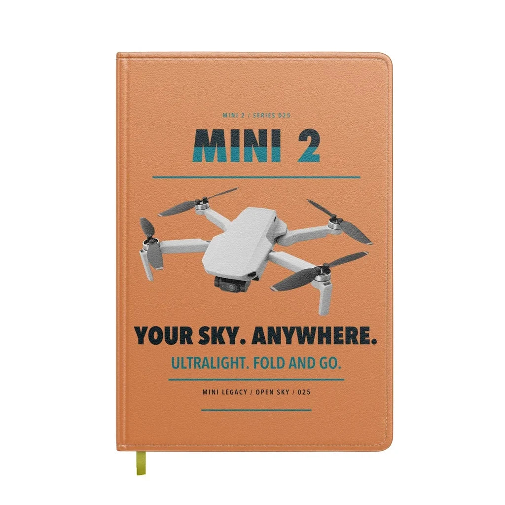 DJI Mini 2 design on orange notebook
