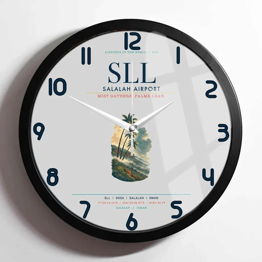 Salalah Airport (SLL) design on light gray framed wall clock