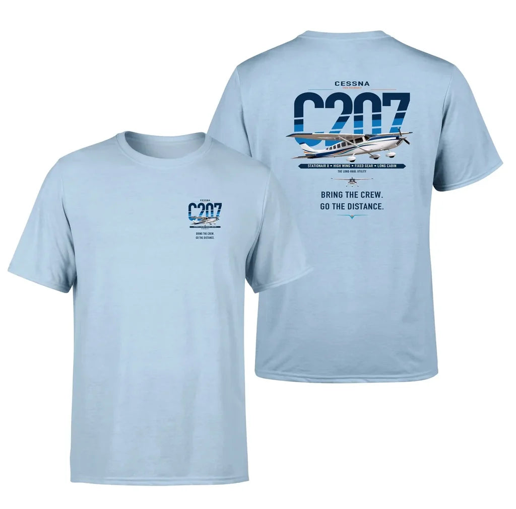 Cessna T207A Stationair 8 design on light blue t-shirt, double-side print