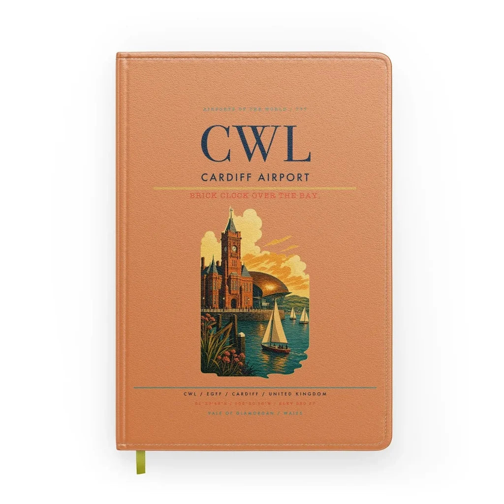 Cardiff Airport (CWL) design on orange notebook