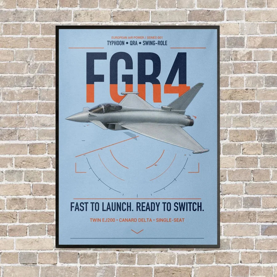 Eurofighter Typhoon FGR4 vertical canvas print - framed - light blue background