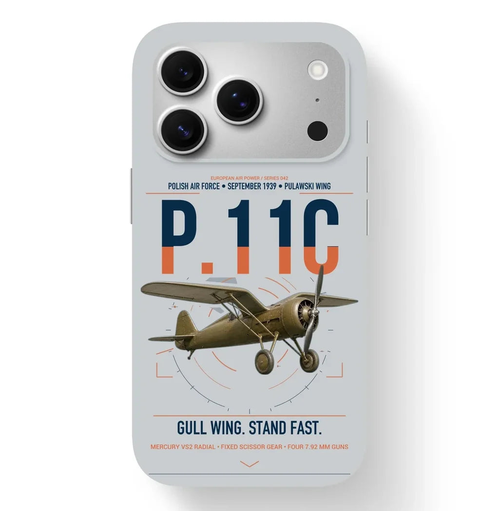 PZL P.11c design on light gray magsafe iphone case, for iPhone 17 Pro
