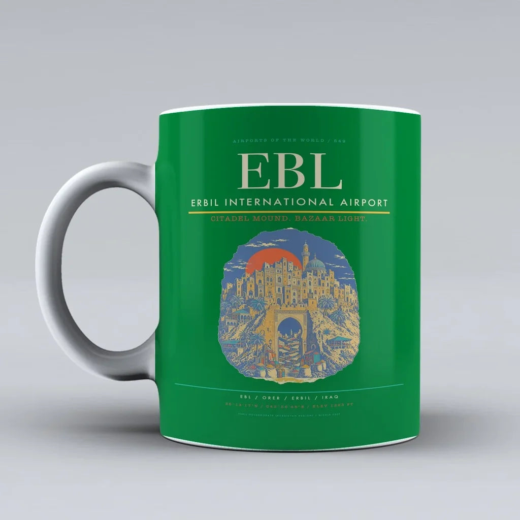 International Airport EBL Mug design on green erbil