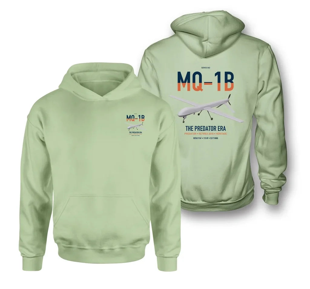 MQ-1B Predator design on light green double-side hoodie, double-side print