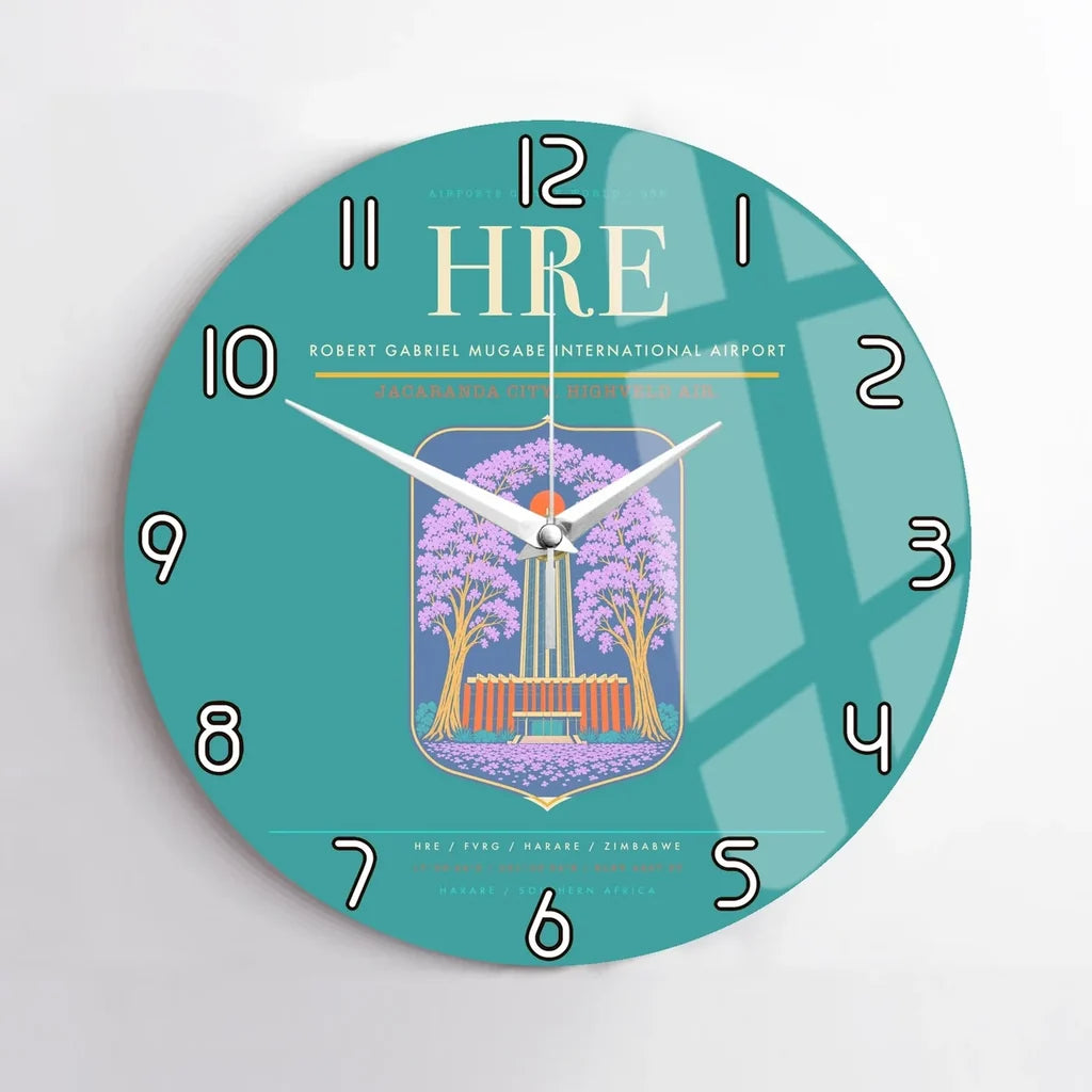 Robert Gabriel Mugabe International Airport (HRE) design on turquoise no frame wall clock