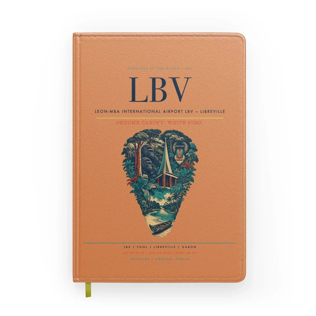 Leon-Mba International Airport (LBV) design on orange notebook