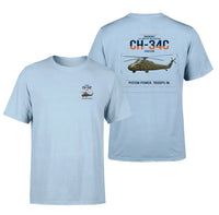 Thumbnail for Sikorsky CH-34C Choctaw design on light blue t-shirt, double-side print