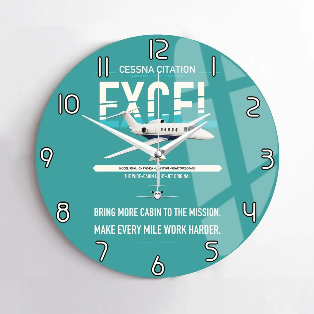 Cessna Citation Excel design on turquoise no frame wall clock