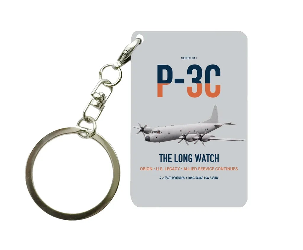 P-3C Orion design on light gray designed key chain, double-side print