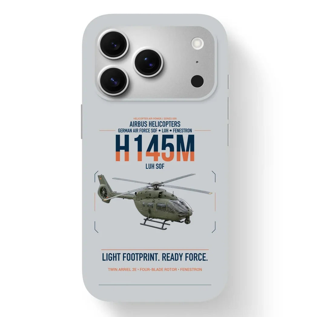 Airbus Helicopters H145M LUH SOF design on light gray magsafe iphone case, for iPhone 17 Pro