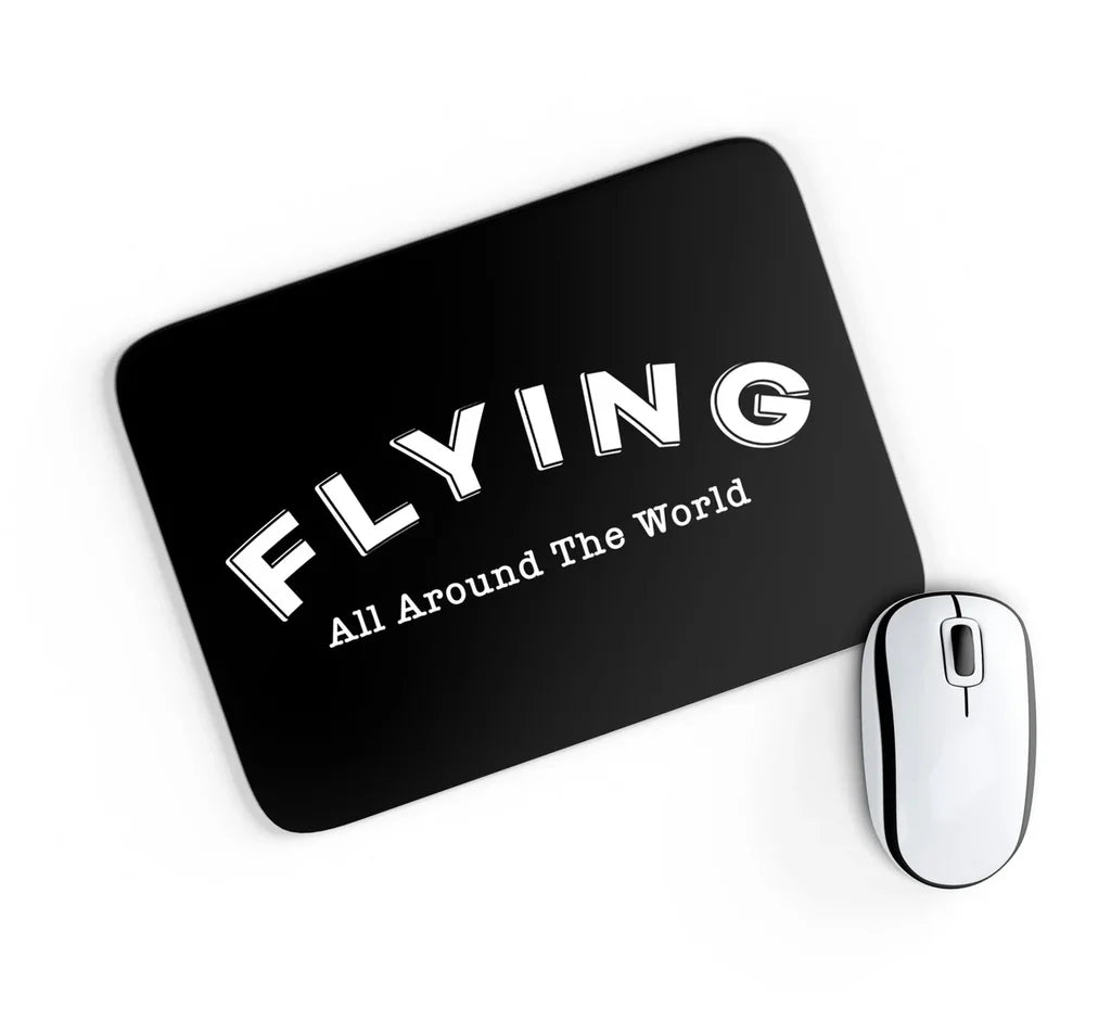 Flying All Around The World aviation design on neoprene with anti-slip base mouse pad.