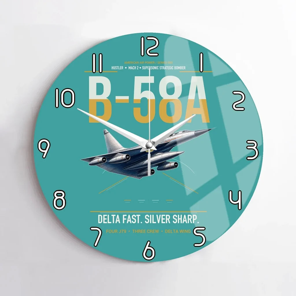 B-58A Hustler design on turquoise no frame wall clock