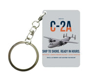 Thumbnail for C-2A Greyhound design on light gray designed key chain, double-side print