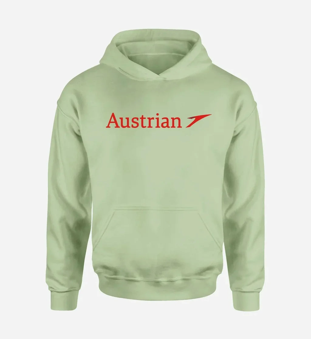 Austrian Airlines logo printed on light green hoodie