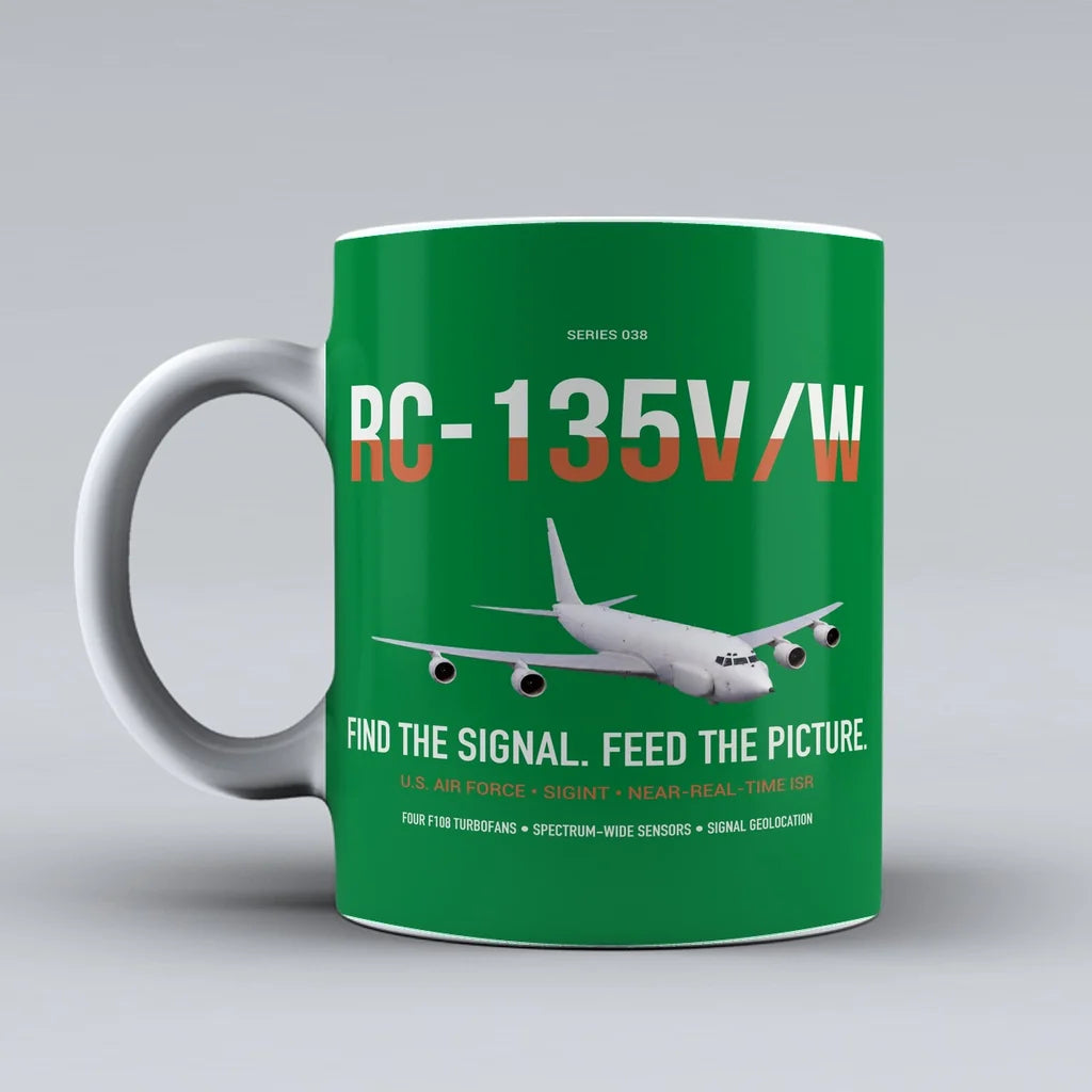 RC-135V W Rivet Joint design on green ceramic mug, double-side print