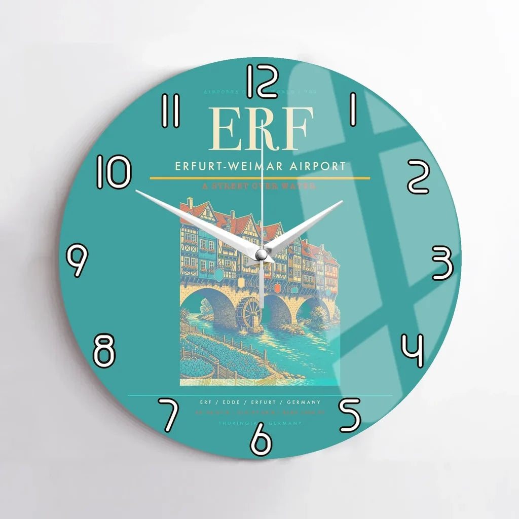 Erfurt-Weimar Airport (ERF) design on turquoise no frame wall clock