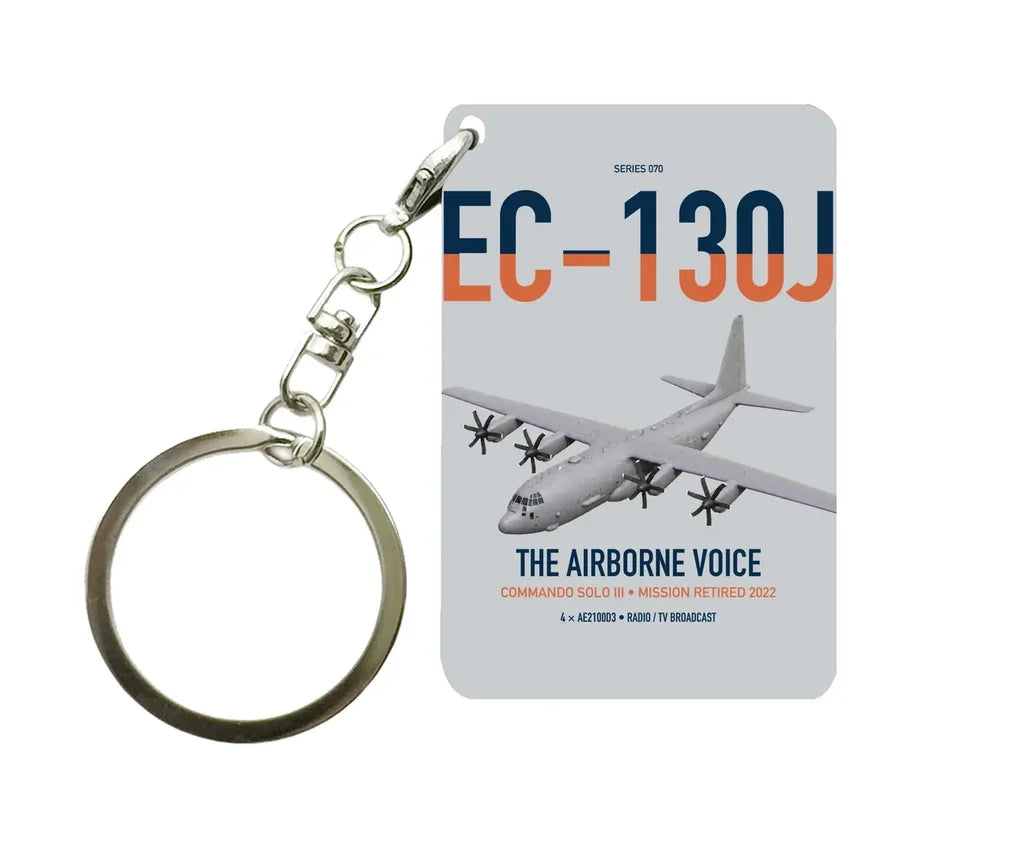 EC-130J Commando Solo III design on light gray designed key chain, double-side print
