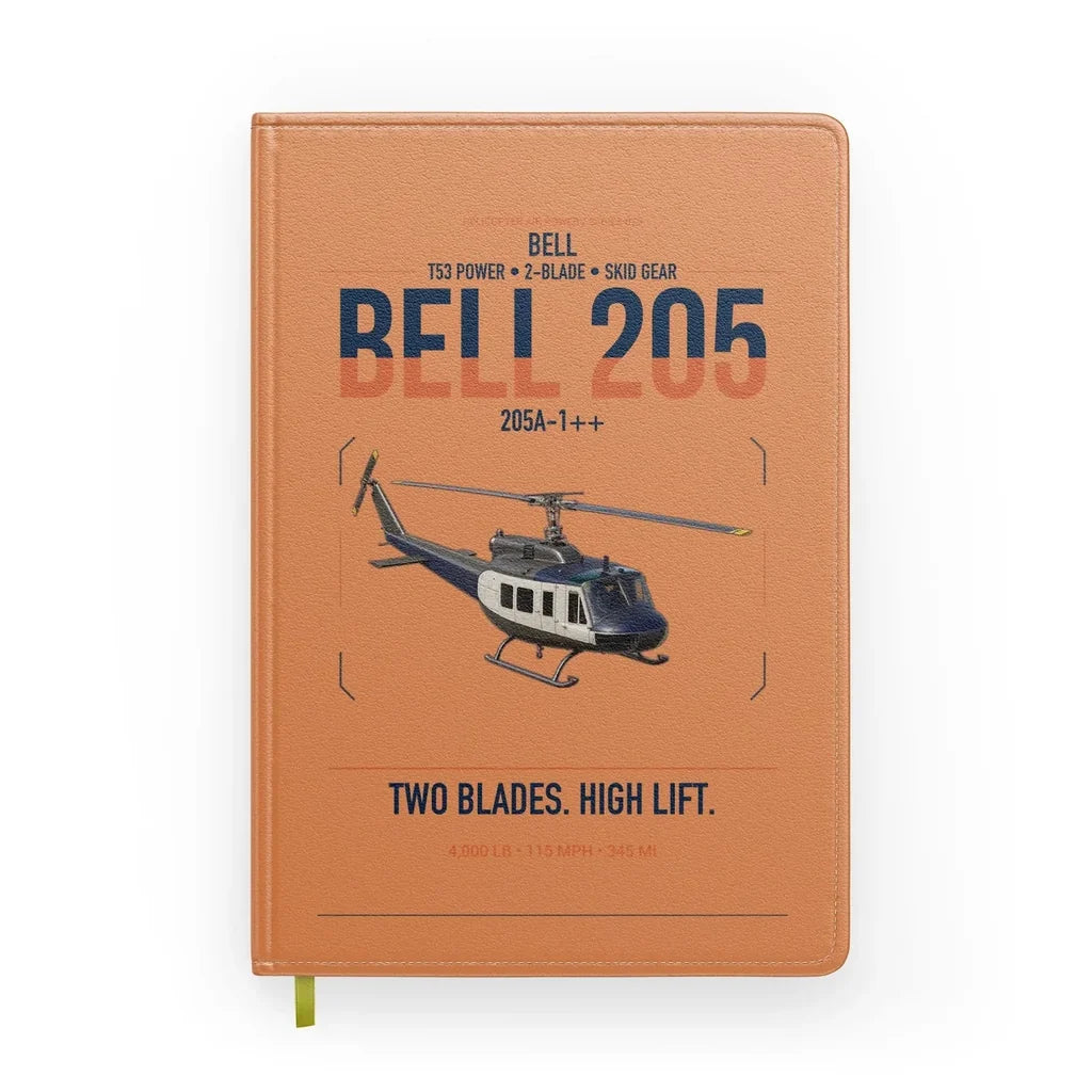 Bell 205A-1++ design on orange notebook