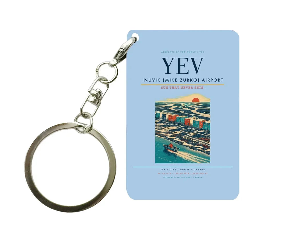 Inuvik (Mike Zubko) Airport (YEV) design on light blue key chain