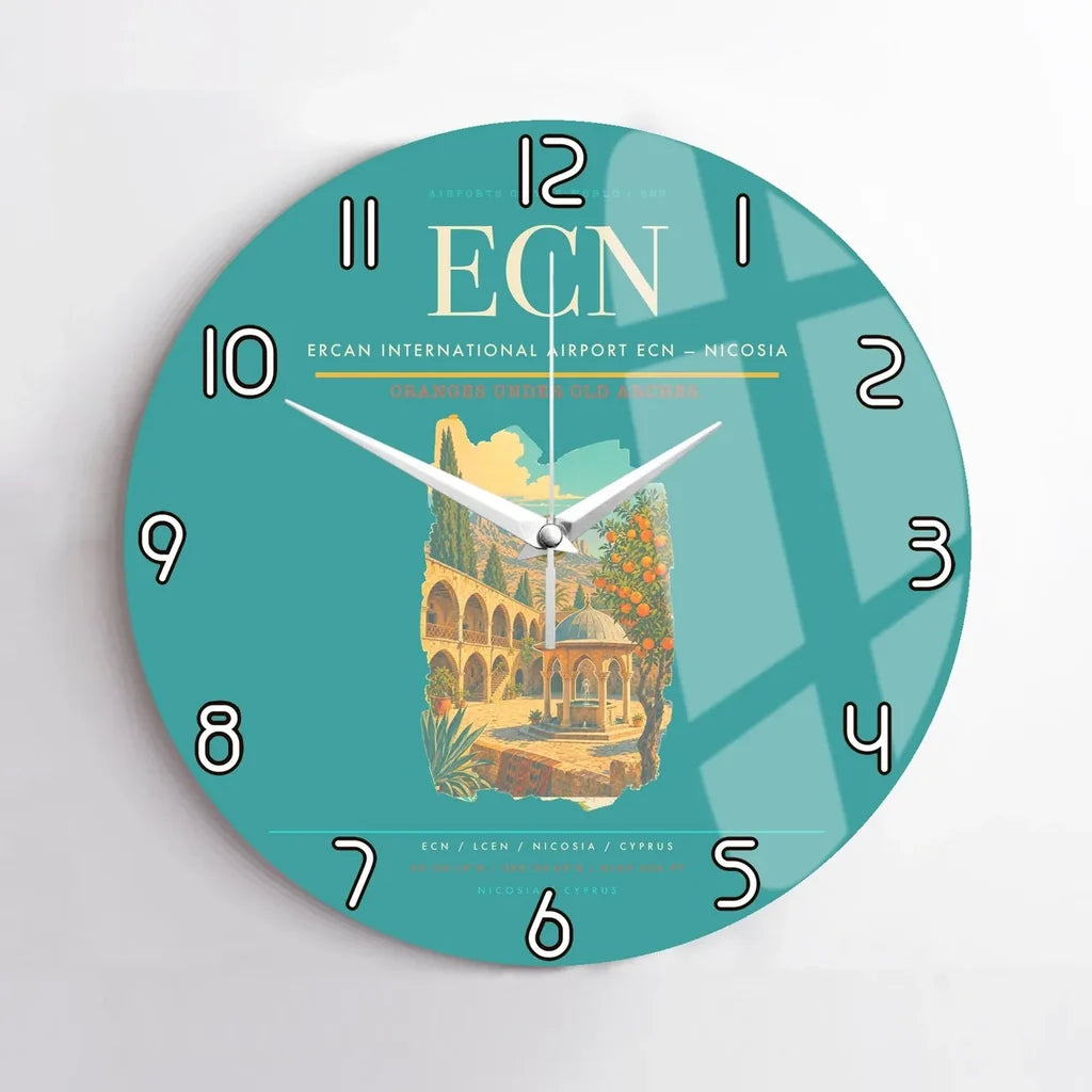 Ercan International Airport (ECN) design on turquoise no frame wall clock