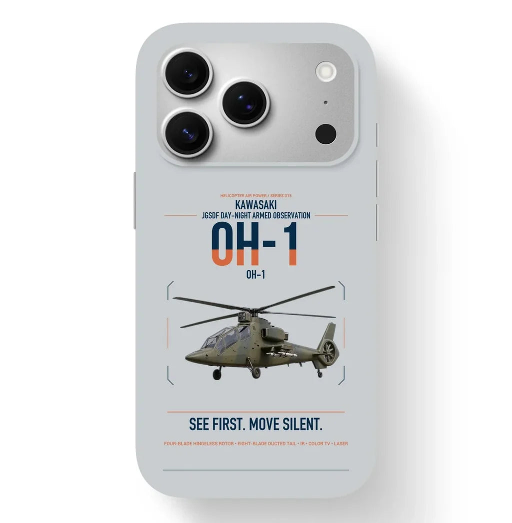Kawasaki OH-1 design on light gray magsafe iphone case, for iPhone 17 Pro