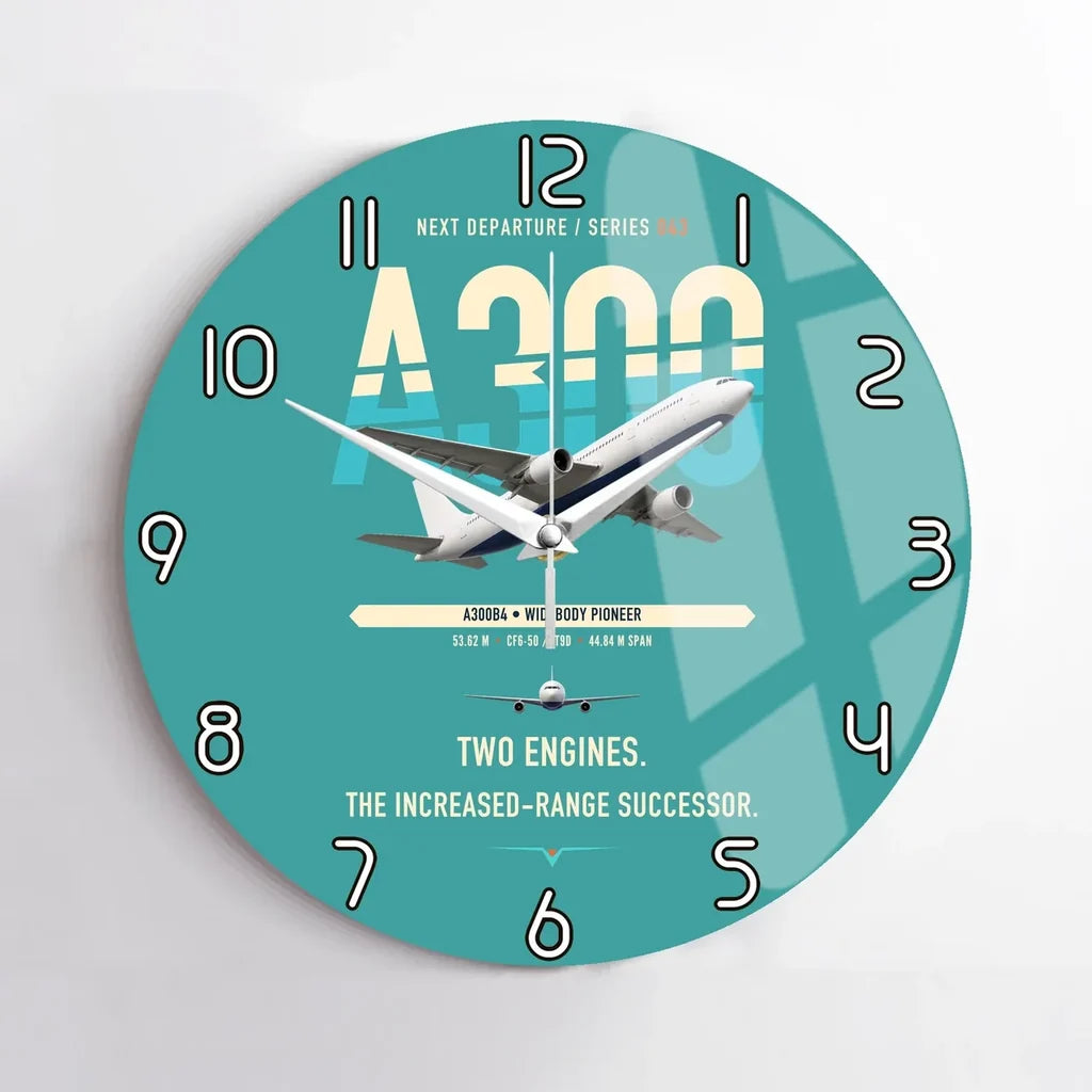 Airbus A300B4 design on turquoise no frame wall clock