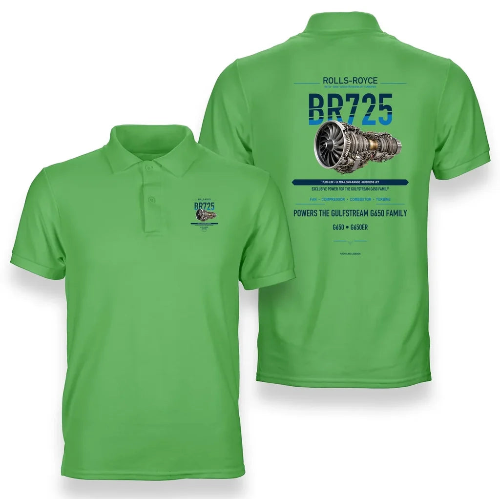 BR725 design on light green polo