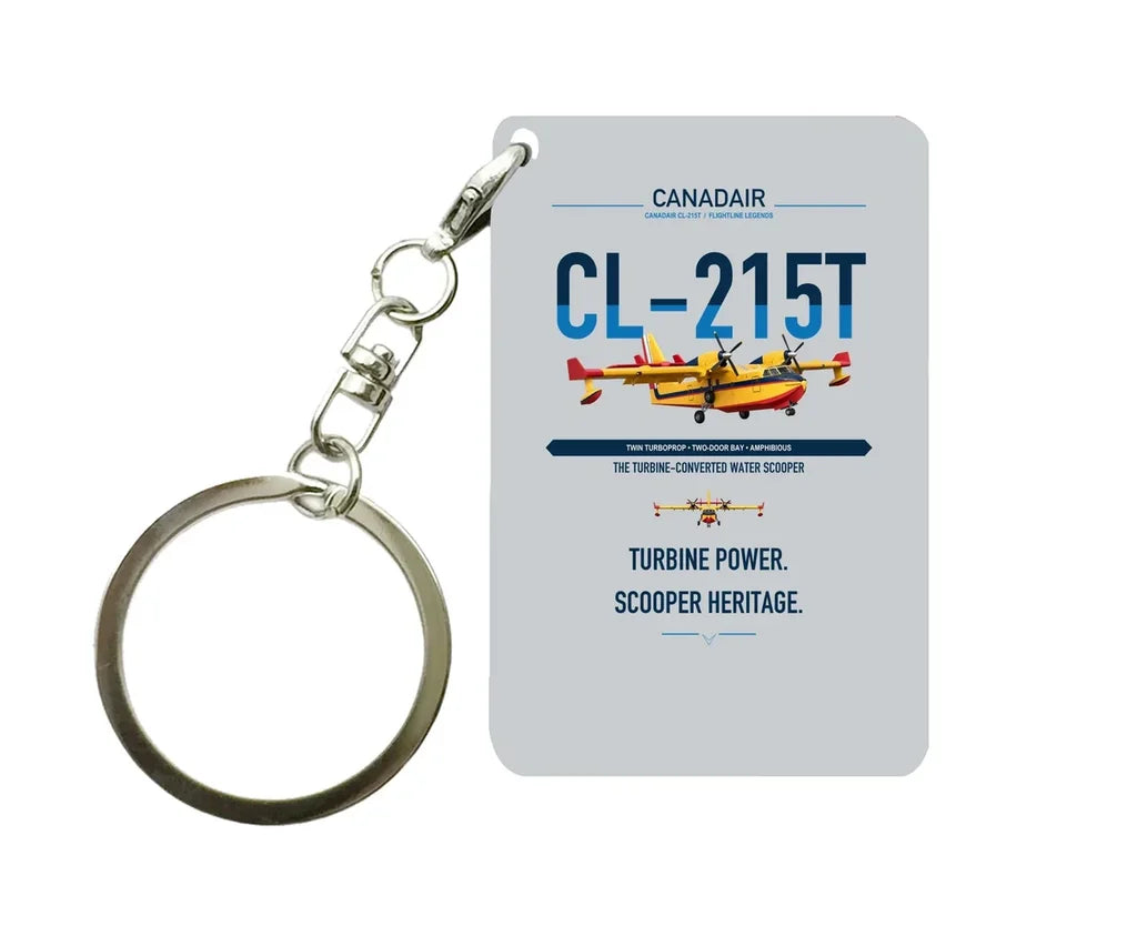Canadair CL-215T design on light gray designed key chain, double-side print
