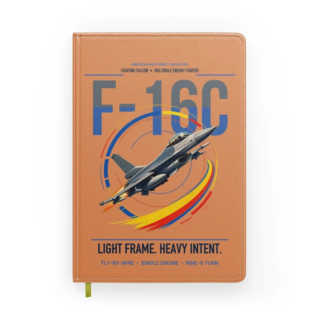 F-16C Fighting Falcon design on orange notebook
