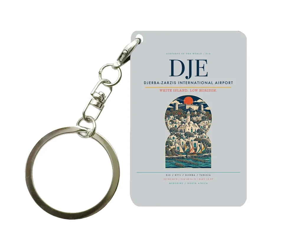 Djerba-Zarzis International Airport DJE Key Chain design on light gray key chain