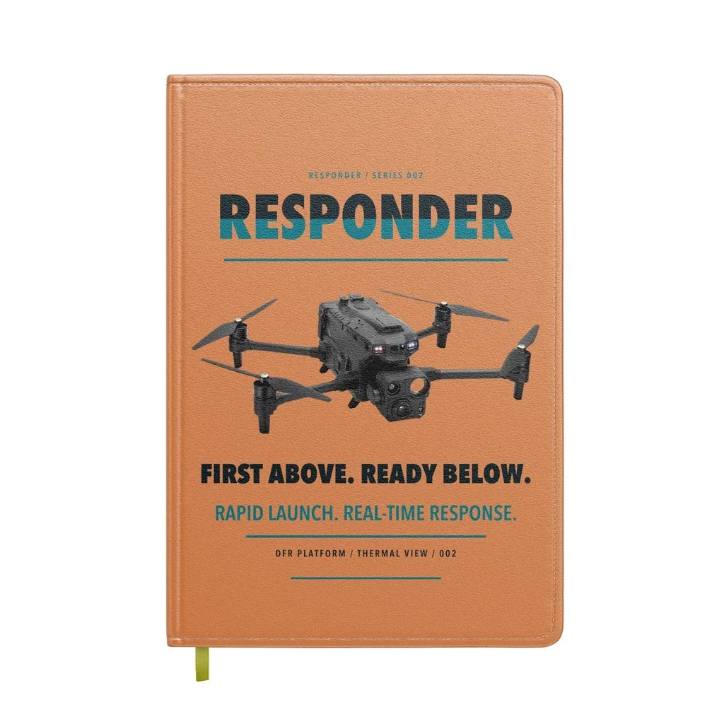 BRINC Responder design on orange notebook