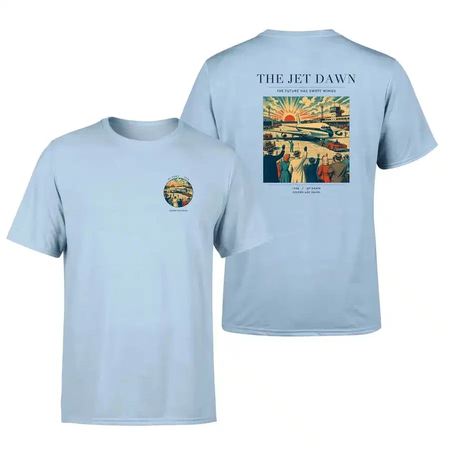 VINTAGE G4113 - The Jet Dawn - Double-Side T-Shirt design on lightblue double side t shirt
