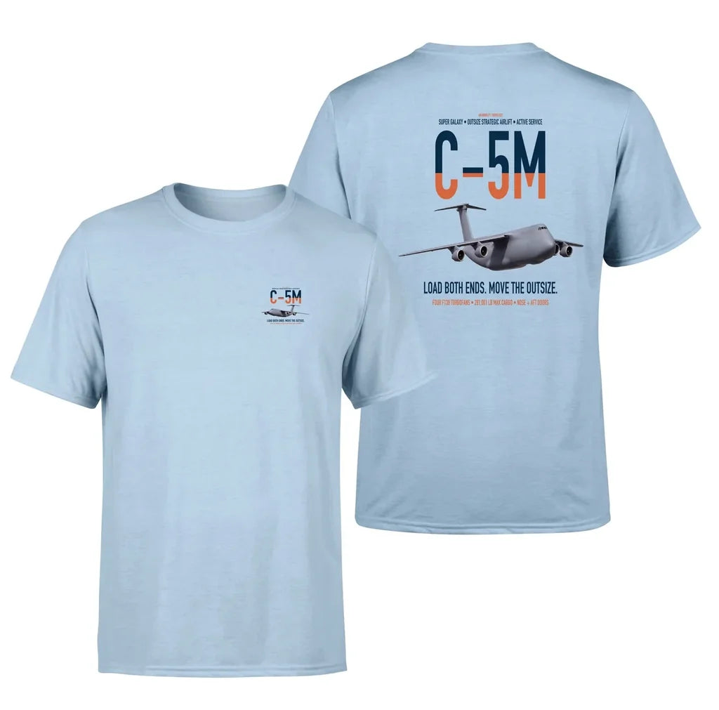 C-5M Super Galaxy design on light blue double-side t-shirt, double-side print