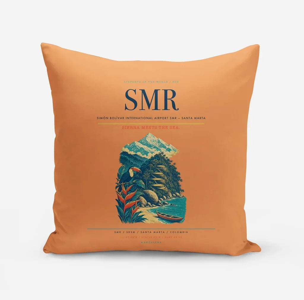 Simón Bolívar International Airport (SMR) design on orange pillow