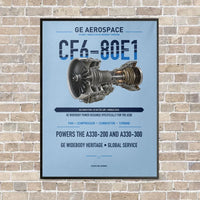 Thumbnail for CF6-80E1 vertical canvas print - framed - light blue background