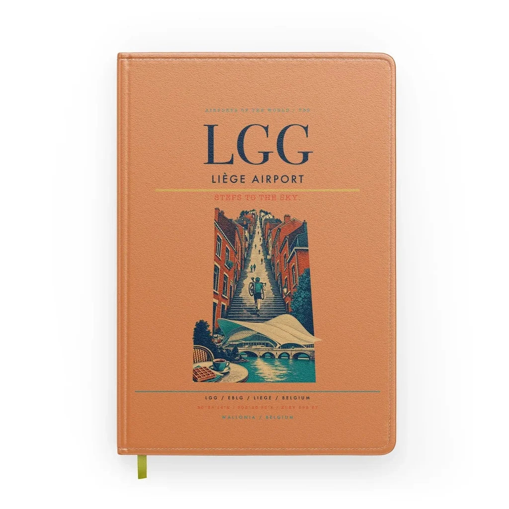 Liège Airport (LGG) design on orange notebook